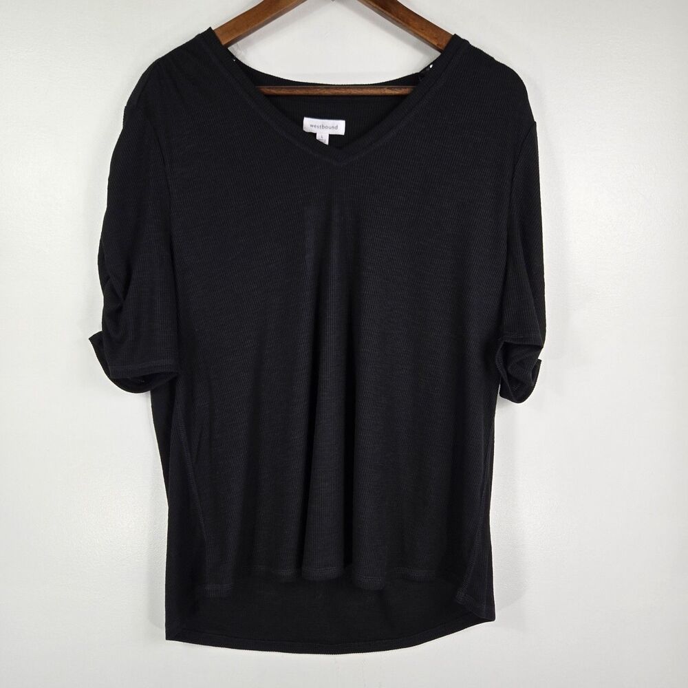 Westbound Women's Size Large Black Basic Top Ruched Sleeves‎ NWT